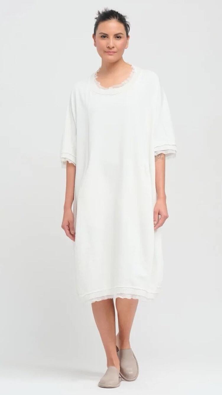 NWT RUNDHOLZ DIP Size S Silk Edge Relaxed Cotton Dress In White Star Oversized